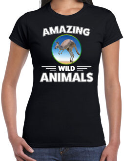 T-shirt kangoeroes amazing wild animals / dieren zwart voor dames S