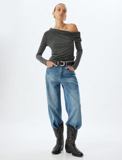 T-SHIRT LANGE MOUW Asymmetrische kraag Lange mouw T-shirt Donkergrijs