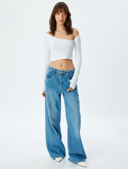 T-SHIRT LANGE MOUW Asymmetrische kraag Lange mouw T-shirt Wit