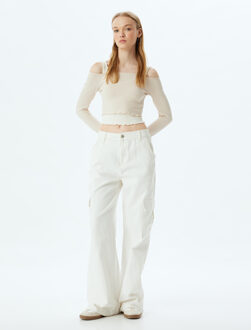 T-SHIRT LANGE MOUW Lage schouder Lange mouw T-shirt Beige