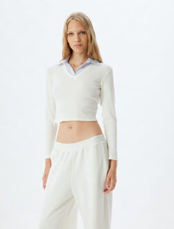 T-SHIRT LANGE MOUW Overhemdkraag Lange mouw T-shirt Ecru