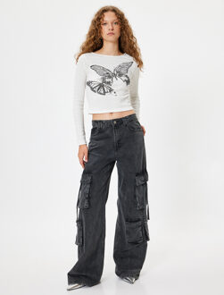 T-SHIRT LANGE MOUW Ronde kraag Lange mouw T-shirt Ecru