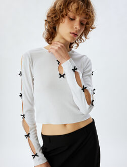 T-SHIRT LANGE MOUW Ronde kraag Lange mouw T-shirt Ecru