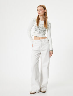 T-SHIRT LANGE MOUW Ronde kraag Lange mouw T-shirt Ecru