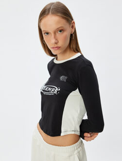 T-SHIRT LANGE MOUW Ronde kraag Lange mouw T-shirt Zwart