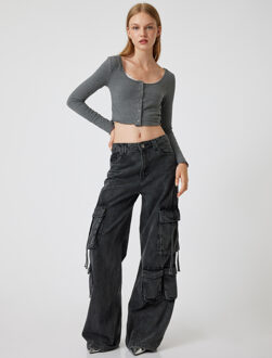 T-SHIRT LANGE MOUW U-kraag Lange mouw T-shirt Donkergrijs