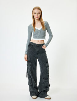 T-SHIRT LANGE MOUW V-kraag Lange mouw T-shirt Grijs