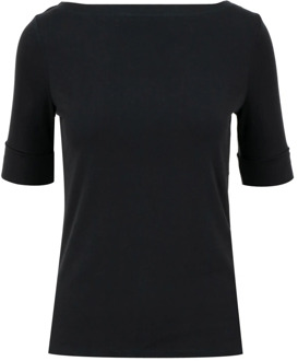 T-shirt met boothals Zwart - XL