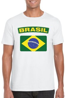 T-shirt met Braziliaanse vlag wit heren 2XL