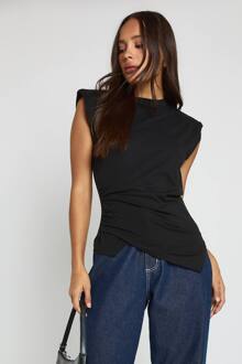 T-Shirt Met Capmouwen En Ingesnoord Wrapdetail, Black - 42