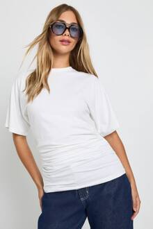 T-Shirt Met Draperie En Getailleerde Taille, White - 36