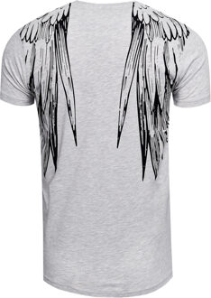 T-shirt met effen Amerikaanse print - maat L Grijs