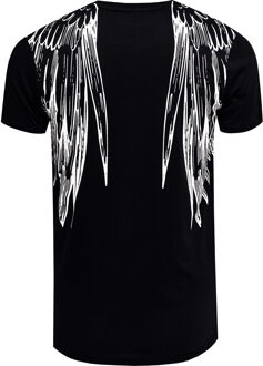 T-shirt met effen Amerikaanse print Zwart - L