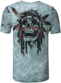 T-shirt met gewassen ronde hals, knoopsluiting en prints Grijs - 2XL