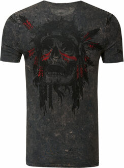 T-shirt met gewassen ronde hals, knoopsluiting en prints - maat 2XL Donkergrijs