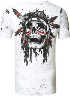 T-shirt met gewassen ronde hals, knoopsluiting en prints - maat 3XL Wit