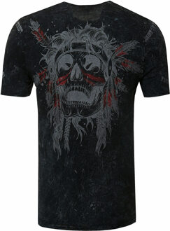 T-shirt met gewassen ronde hals, knoopsluiting en prints Zwart - 2XL