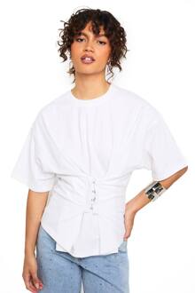 T-Shirt Met Haak-En-Oog Sluiting En Getailleerde Taille, White - 44