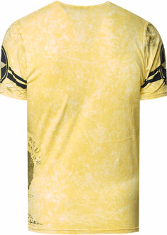 T-shirt met knoopjes aan de zijkant en een logo-print - maat XL Geel