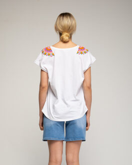 T-shirt met kralen op de schouders Wit - One Size