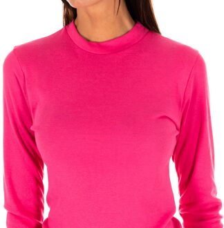 T-shirt met lange mouwen en halfhoge kraag 1625-M dames Roze - XS