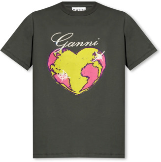 T-shirt met logo Ganni , Gray , Dames - M,S,Xs