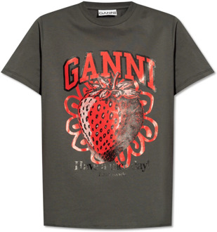 T-shirt met logo Ganni , Gray , Dames - Xl,L,M,S,Xs