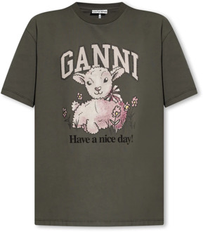 T-shirt met logo Ganni , Gray , Dames - Xl,L,M,S