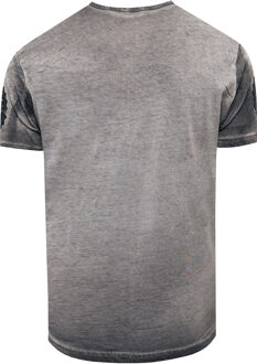 T-shirt met logo-print en knoopsluiting Donkergrijs