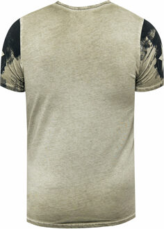 T-shirt met logo-print en knoopsluiting Kaki - S