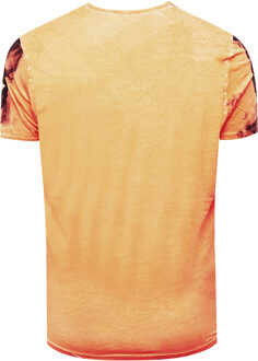 T-shirt met logo-print en knoopsluiting - maat S Oranje