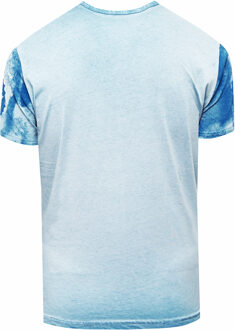 T-shirt met logo-print en knoopsluiting - maat XL Lichtblauw