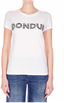 T-shirt met paillettenlogo Dondup , White , Dames