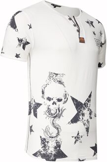 T-shirt met ronde hals en Henley-stijl, met opdrukken en knoopsluiting Wit - XL