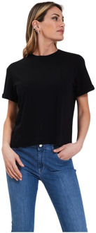 T-shirt met ronde hals en omgeslagen mouwen Gran Sasso , Black , Dames - 2Xl,Xl,S
