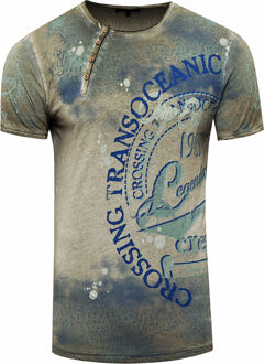 T-shirt met ronde hals en print over het hele voorpand Kaki - 2XL