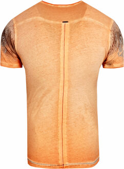 T-shirt met ronde hals en print over het hele voorpand Oranje - XL