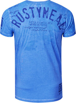 T-shirt met ronde hals en voor- en achterkant bedrukt Blauw - L