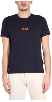 T-Shirt met Unieke Crowling Front Print Aspesi , Blue , Heren - 2Xl,Xl,M,S