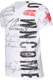 T-shirt met V-hals en logo-print aan de zijkant - maat L Wit