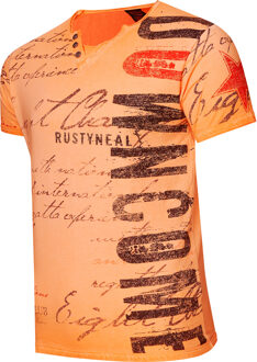 T-shirt met V-hals en logo-print aan de zijkant Oranje - 2XL