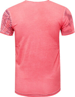 T-shirt met V-hals en strasssteentjes Trimmed Rood - XL