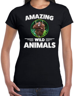 T-shirt orang oetan apen amazing wild animals / dieren zwart voor dames L