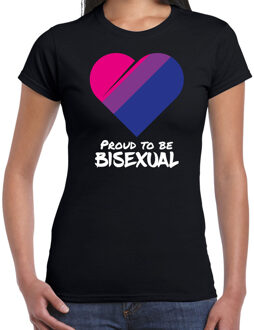 T-shirt proud to be bisexual pride vlag hartje zwart voor dames - LHBT kleding / outfit 2XL