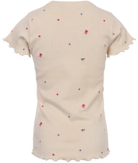 T-shirt ribjersey mini borduursels voor meisjes in de kleur Ecru - 92