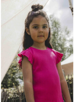 T-shirt ribjersey voor meisjes in de kleur Fuchsia - 98