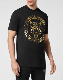 T-Shirt Ronde Hals Carbon Tiger Zwart/goud