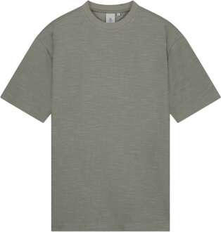 T-shirt ronde hals optic slub shadow green Groen - XL