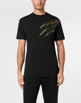 T-Shirt Ronde Hals Scratch Zwart/goud - L