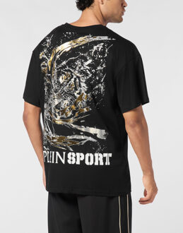 T-Shirt Ronde Hals Tiger Zwart/goud